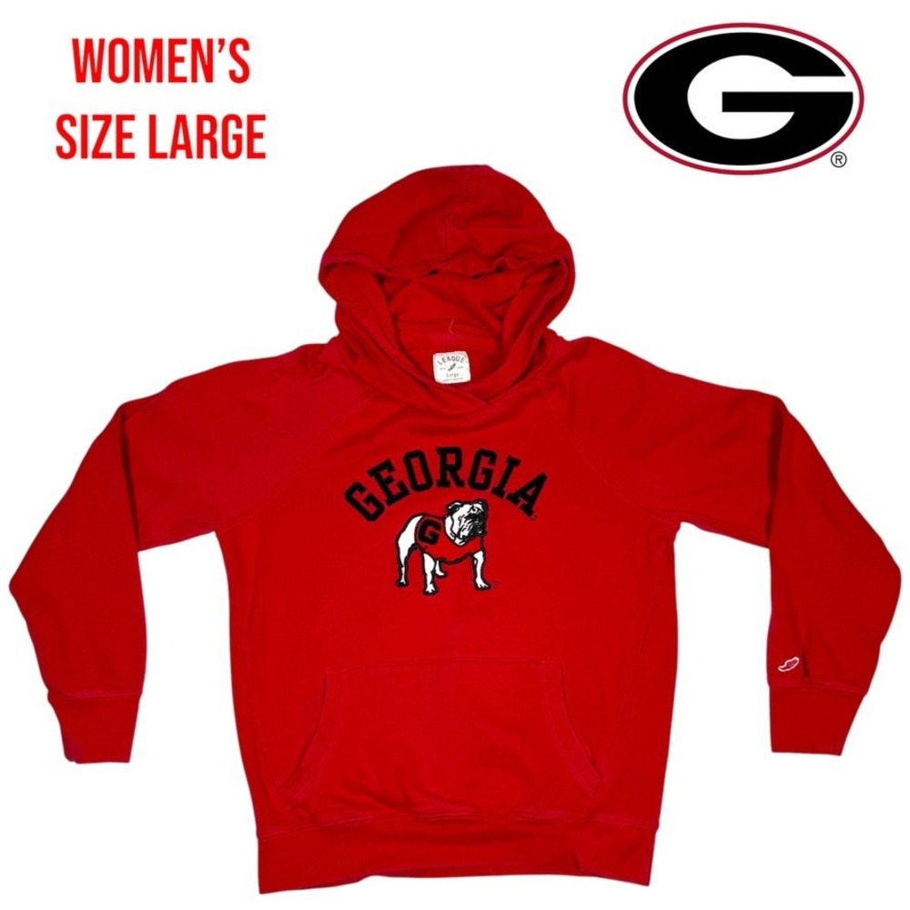 League 91 Georgia Bulldogs Hoodie‎ Womens Large Red Uga Mascot NCAA Sweatshirt
